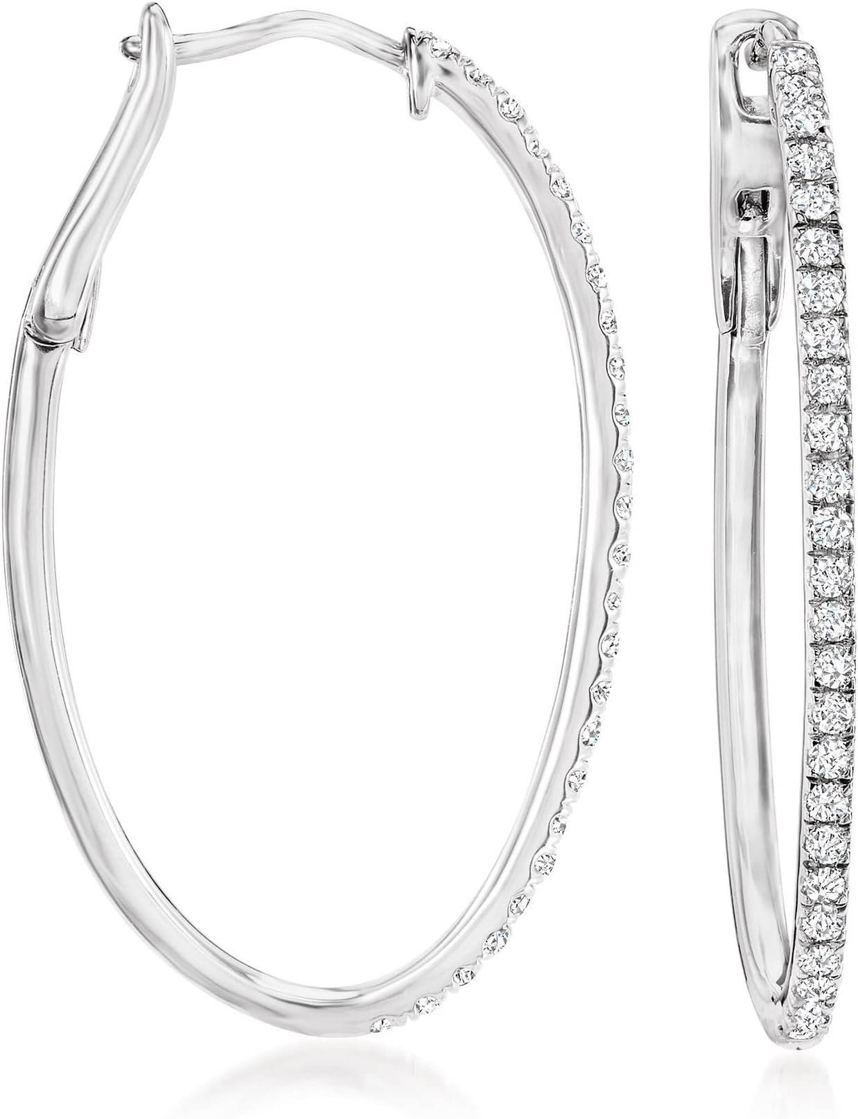 0.50 ct. t.w. Diamond Oval Hoop Earrings in Sterling Silver