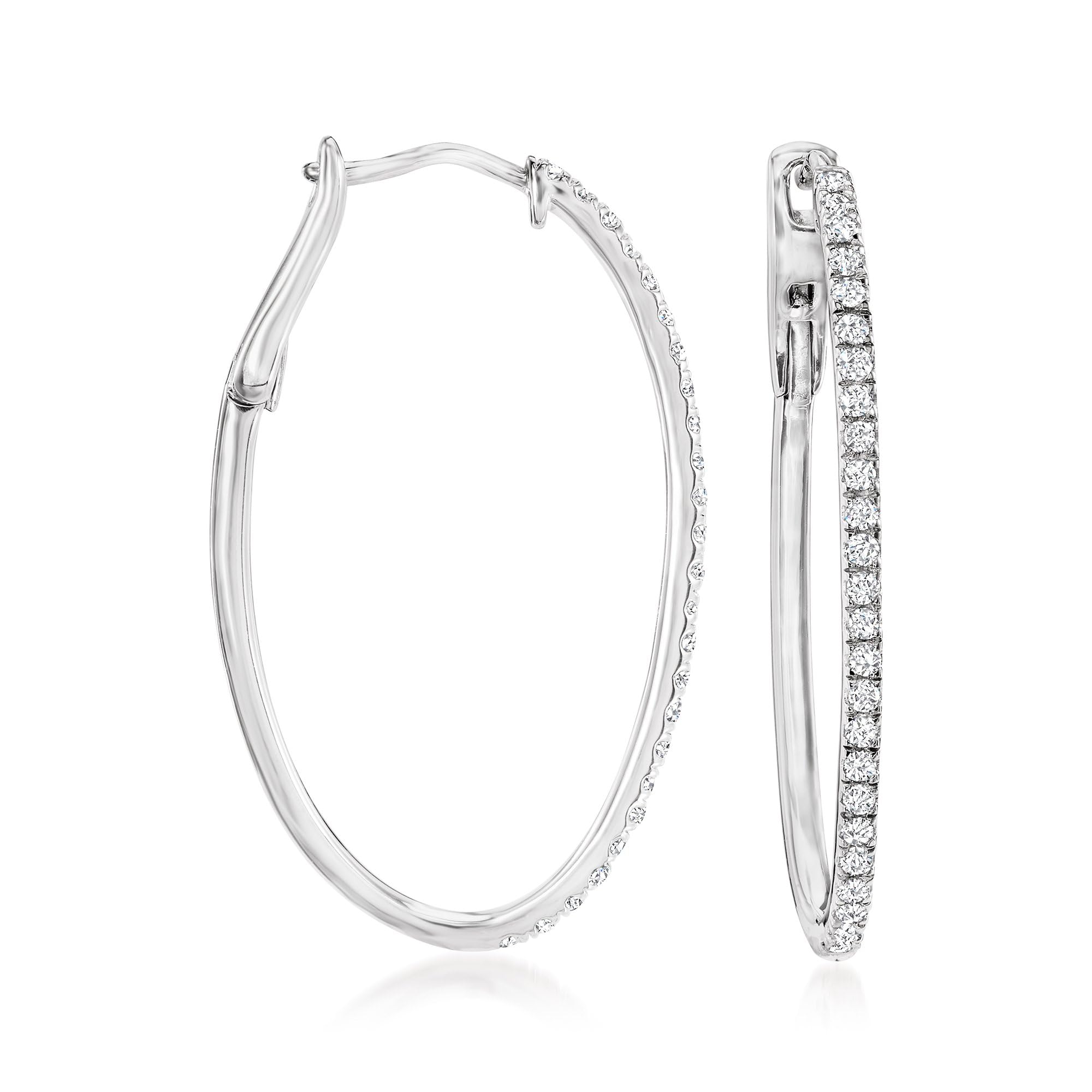 0.50 ct. t.w. Diamond Oval Hoop Earrings in Sterling Silver