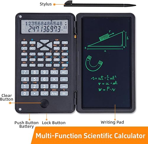 Miniatura 3 de Calculadora científica con tableta de escritura LCD, 240 funciones para matemáticas, física y exámenes, pantalla de doble línea, transparente y