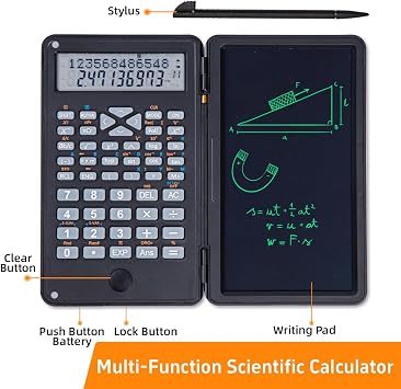 Scientific Calculator with LCD Writing Tablet for School Black