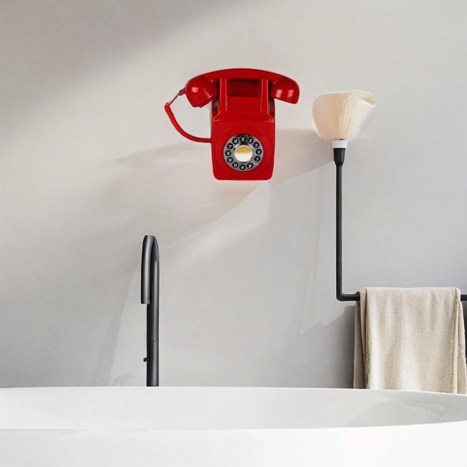 Teléfono Fijo Retro de Montaje en Pared, teléfono Antiguo, teléfono Fijo Antiguo con Cable, teléfono de marcación para Granja, Bar, Rojo