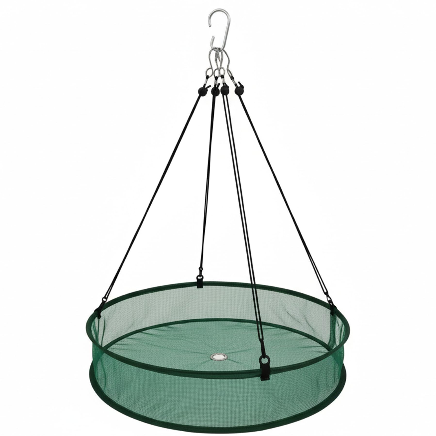 Bandeja de malla de alta resistencia para aves con soporte colgante regulable color verde