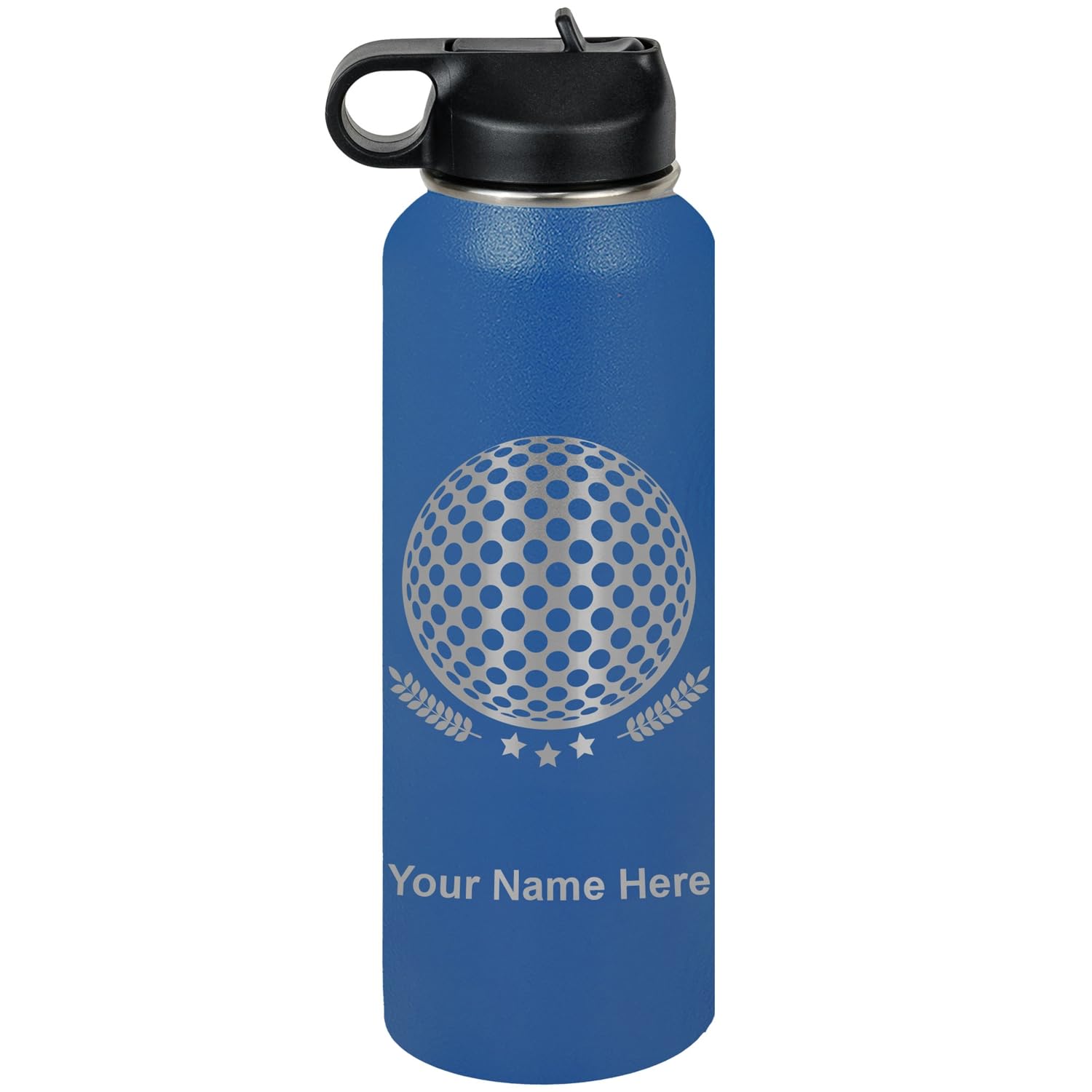 LaserGram Personalized Water Bottle, Golf Ball, Stainless Steel Double Wall Vacuum Insulated with Flip Top Straw, Custom Engraved Gift (40oz / 1180ml Dark Blue)