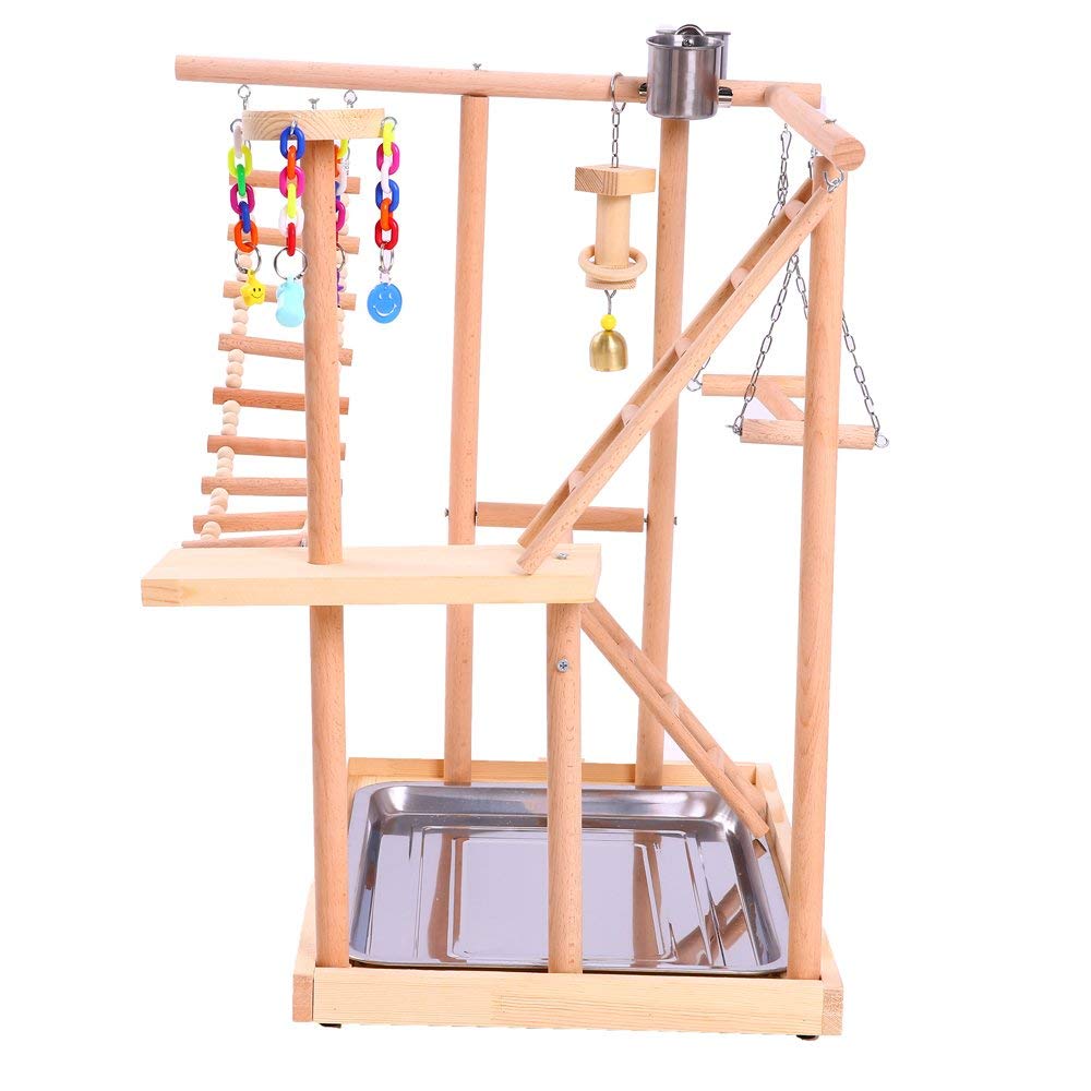 Nido De Perchas De Pájaros Jugar Stand Gym/Parrot Interactive Playground, Pájaro Perca Plataforma Soporte Puente Columpio Escaleras de Madera para Periquito de Loro De Animales Pequeños