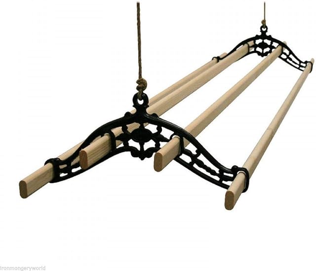 IRONMONGERY WORLD®Traditional Old Vintage Black Georgian/Edwardian Vintage Clothes Airer Dryer Kitchen Rack Ceiling Drier (1.5M - 5 Foot)