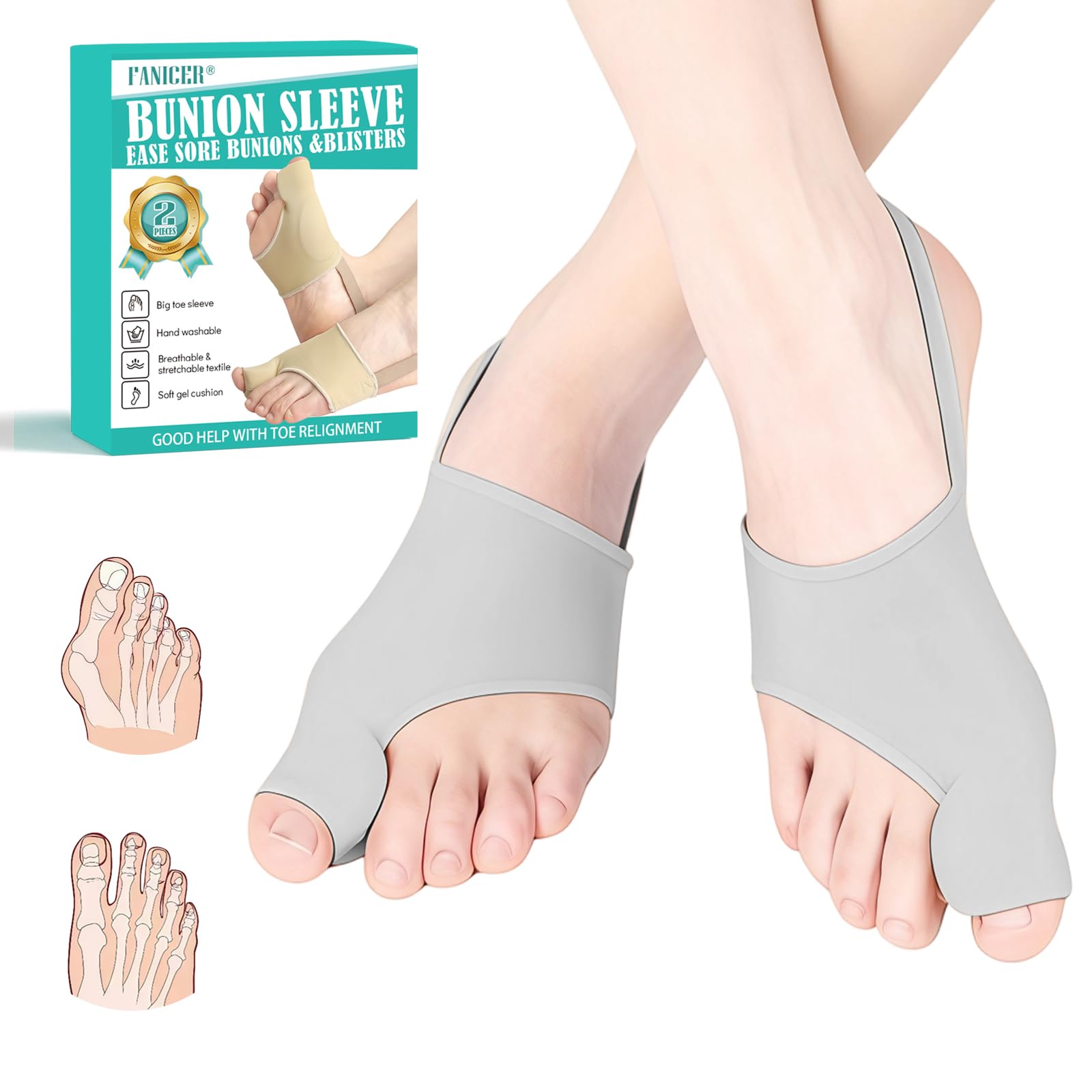 Alluce Valgo Correttore,Tutore Alluce Valgo,Calzini per Alluce Valgo Con Cinturina Fissa,Protezione Dita Piedi Per Avampiede e Alluce Valgo,Divaricatore Alluce Valgo Per donne e uomo(Grigio,L)