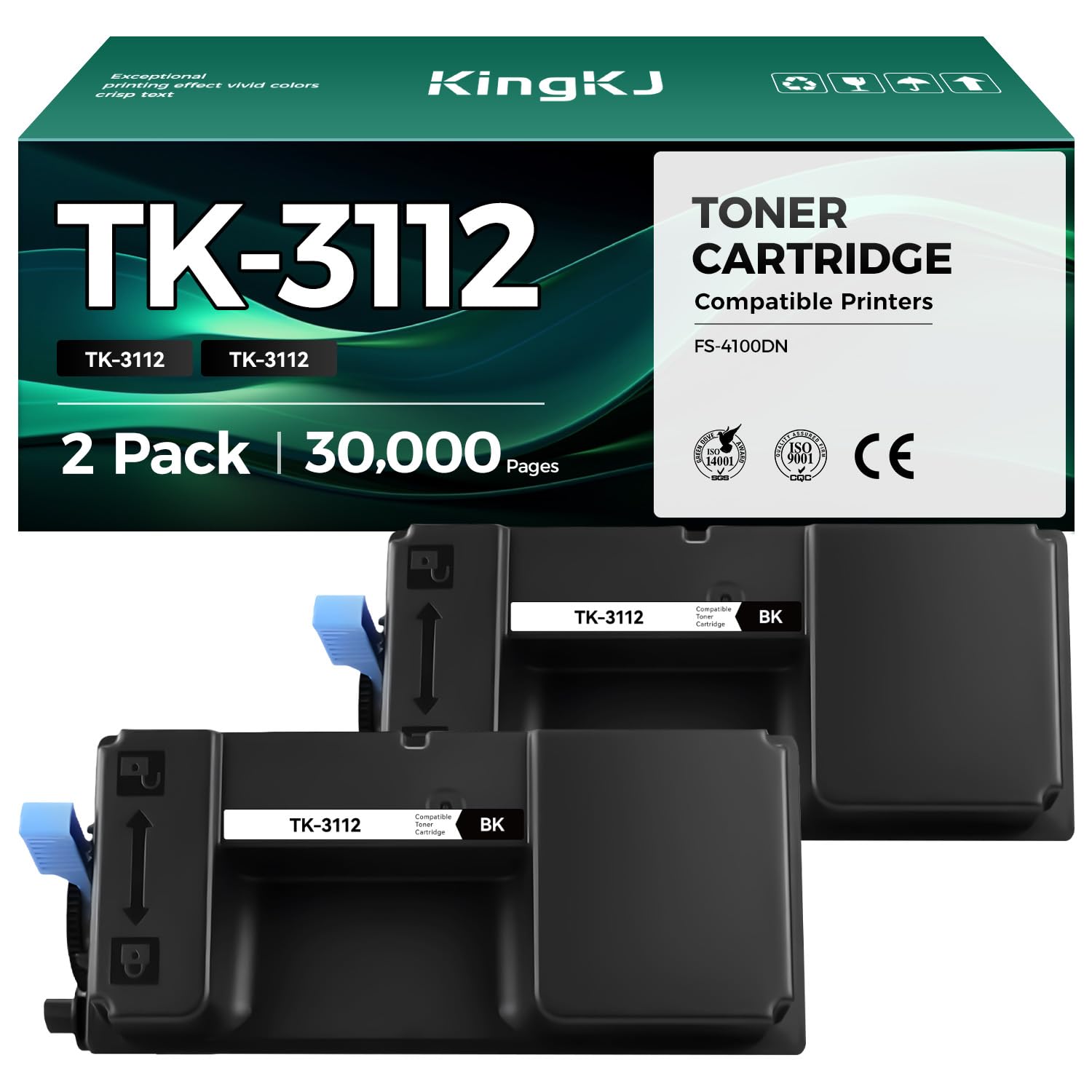 TK-3112 TK3112 Toner Cartridge Black 2-Pack High Yield with Chip Replacement for Kyocera TK-3112 TK3112 1T02MT0US0 Compatible with Kyocera FS-4100DN Laser Printer Toner Kit 15,000 Pages Monochrome Ink