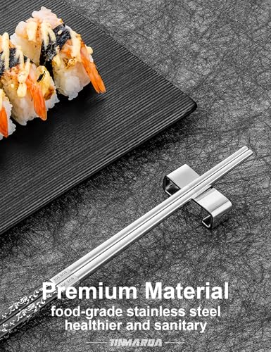 TINMARDA Metal Chopsticks Reusable, 3 Pairs Chop Sticks Reusable Dishwasher Safe, Titanium Plated Non-Slip Stainless Steel Chopsticks Present Set (Black Silver)