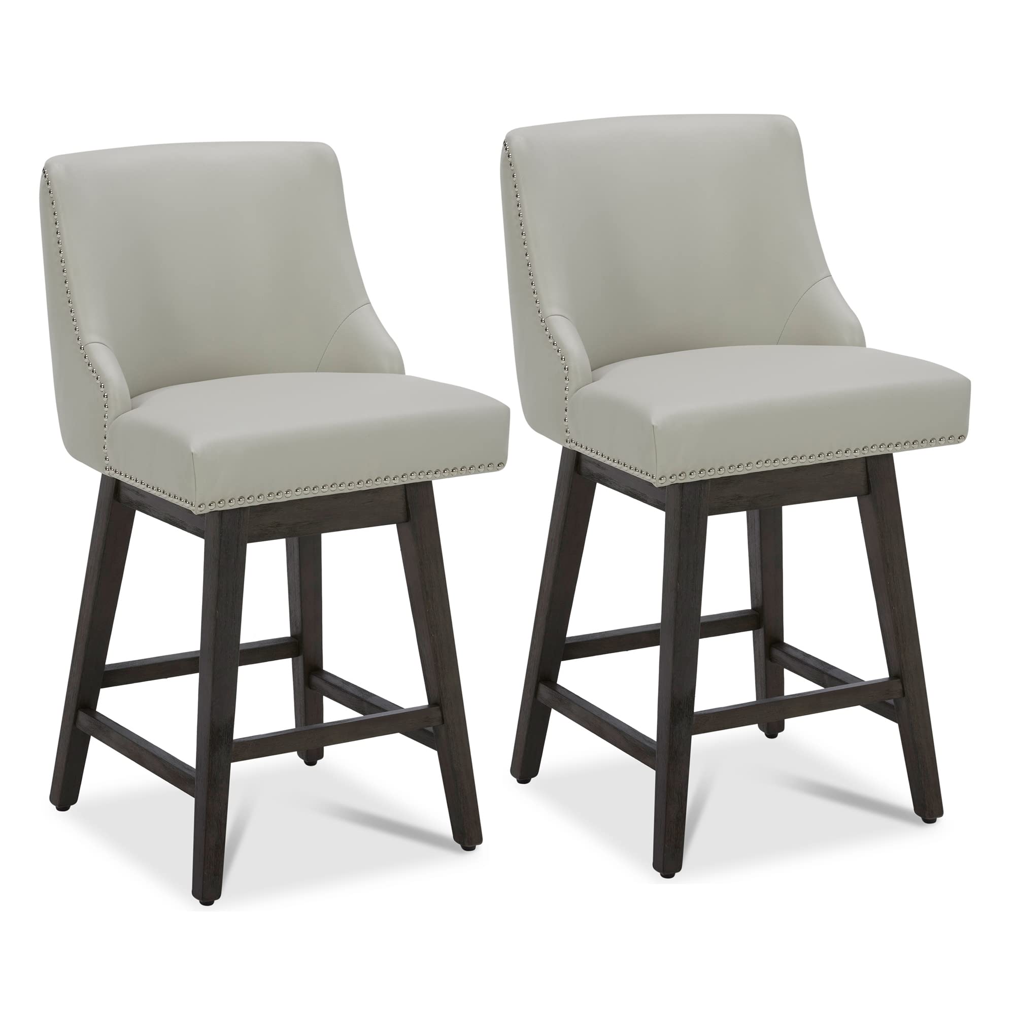 Counter Height Swivel Bar Stools Set of 2, FSC Certified Upholstered Counter Stools, Modern Swivel Barstools with Wood Legs for Kitchen Island, 26" Seat Height, Faux Leather in Creamy Grey