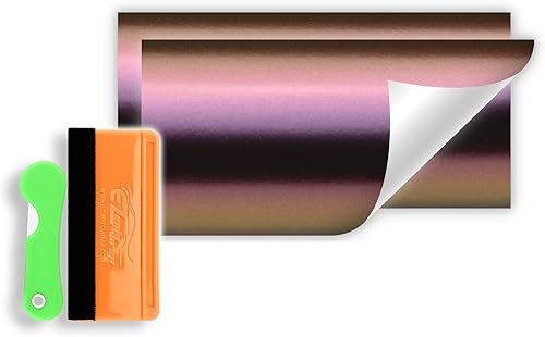 Vista 17 de Kit de herramientas gratis, 2 unidades de 5 x 10 pulgadas Chevy Emblema Bowtie Chameleon fibra de carbono púrpura dorado camaleón vinilo envoltura