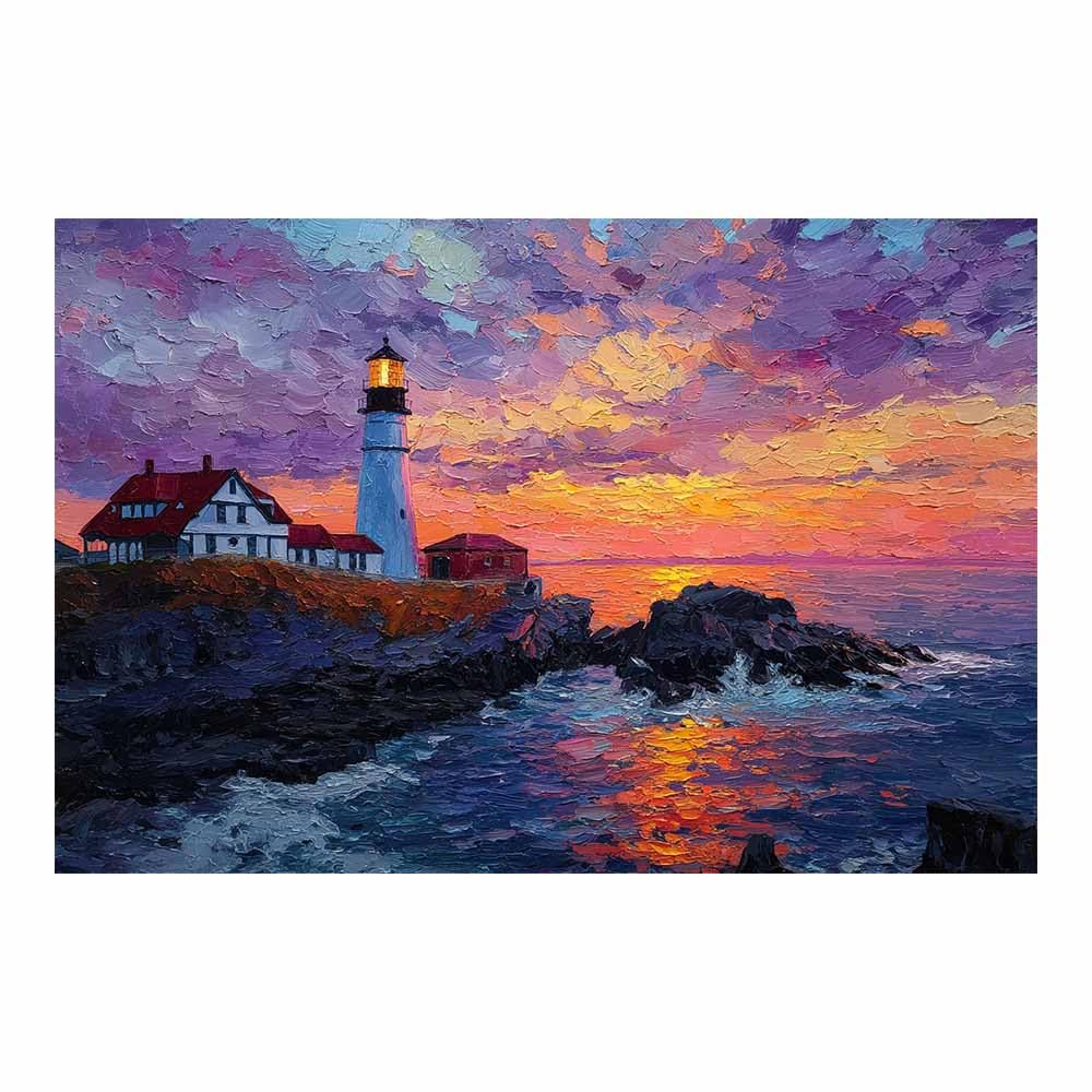 HOQIU Landscape wall art Coastsal Lighthouse Viewss canvas art, art print, house decor, bedroom wall decor above bed, prints for living room.(Multicolor)-80x120cm Unframed