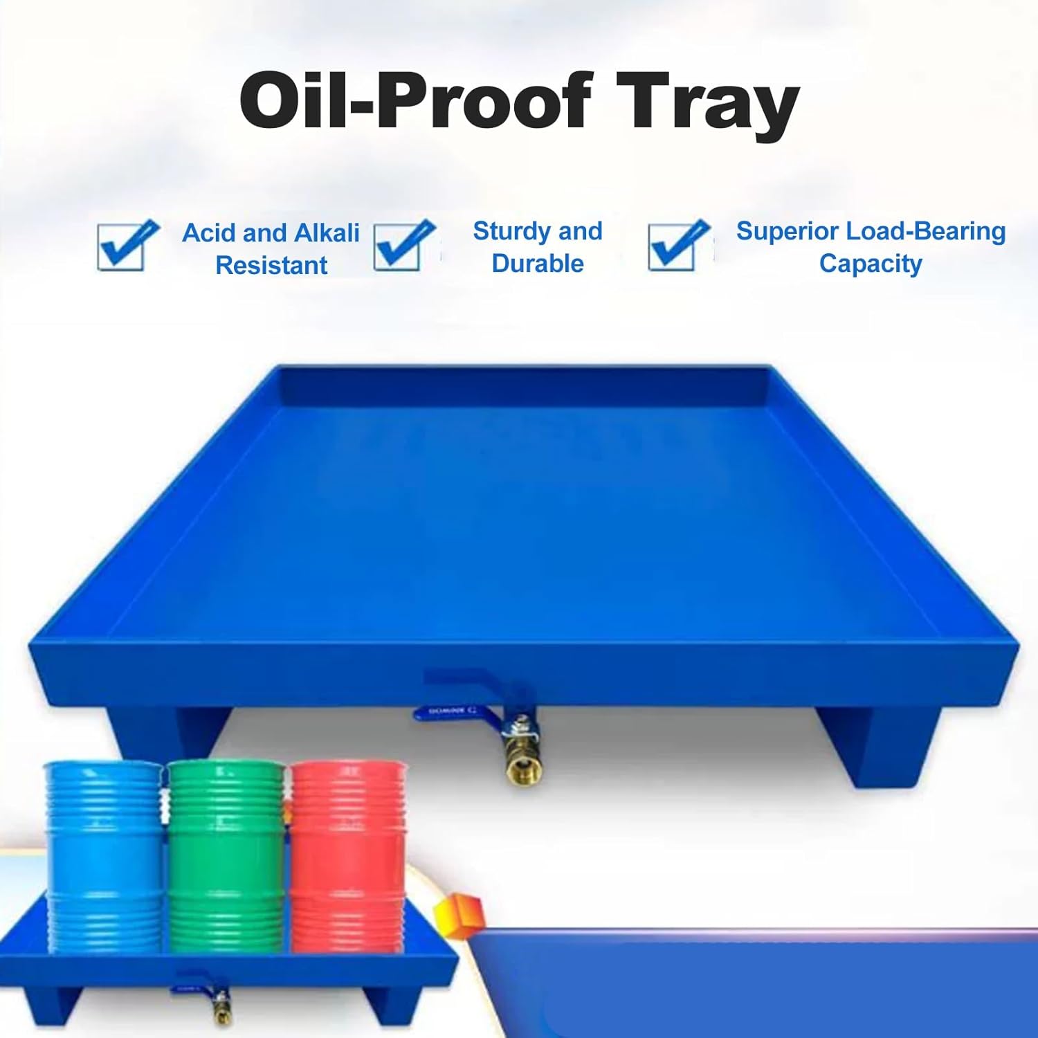 Stainless Steel Oil Drip Tray, Drip Pan with Drain, Leakproof Oil Barrel Storage Pallet with Universal Wheels for Warehouses, Factories, Industrial Sites(Blue,65x65x5cm/25.6x25.6x2in)
