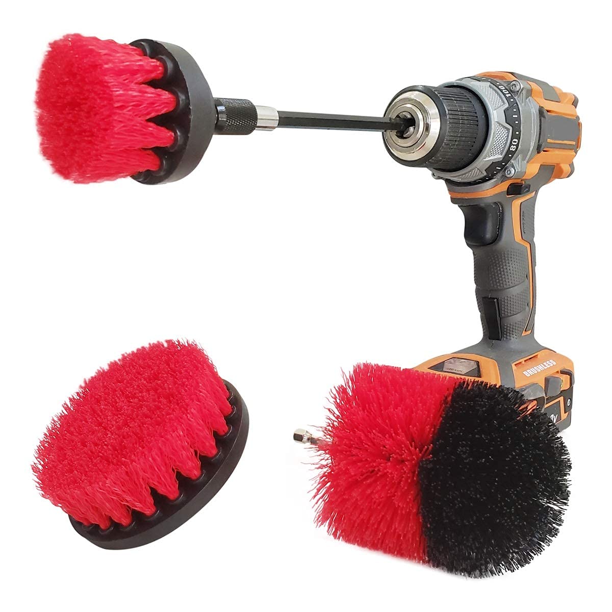 Juego de 3 cepillos para taladro, con cepillo de limpieza Trae It On Power Scrubber | Plus 6 pulgadas de extensión, uso en lechada, coches, superficies de baño, azulejos, placa base, ducha y bañeras