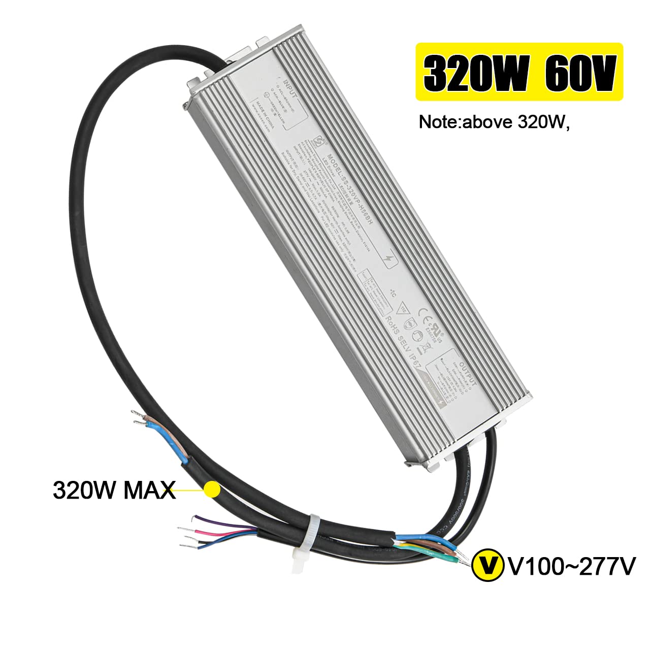 LED Driver 320 Watts SS-320VP-H56BH Waterproof IP67 Power Supply Transformer Adapter 100V-277V AC High Voltage Output for LED Canopy Light,Outdoor Light and Any led Lights