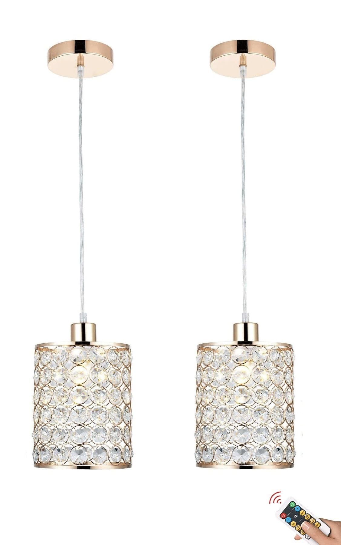 LYMSXAZOU Rechargeable Wireless Crystal Chandelier Pendant Light with Remote Control for Kitchen Island Dining Table