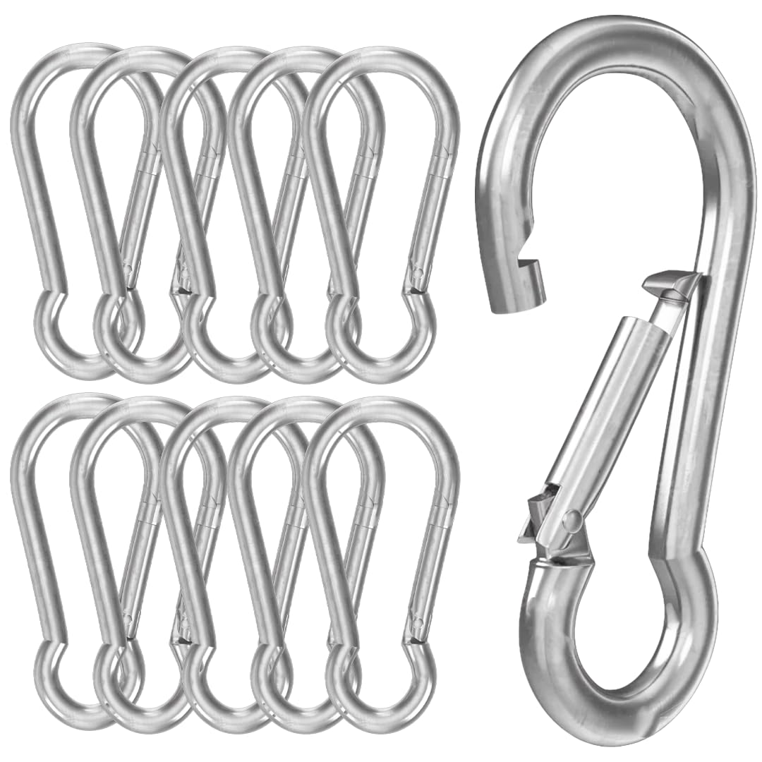 BoxerTool Spring Snap Hook Carabiner 7/16" (10 Pack) - Heavy Duty Steel/Zinc Plated - Multipurpose Carabiner