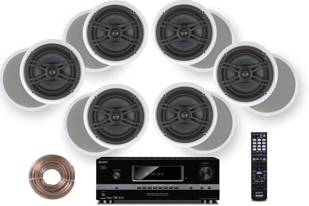 Sony HD Digital 700 Watts 7.1 Channel A/V Receiver + Yamaha Natural Sound Custom Install in-Ceiling 2-Way 150 watts Speaker (Set of 6)