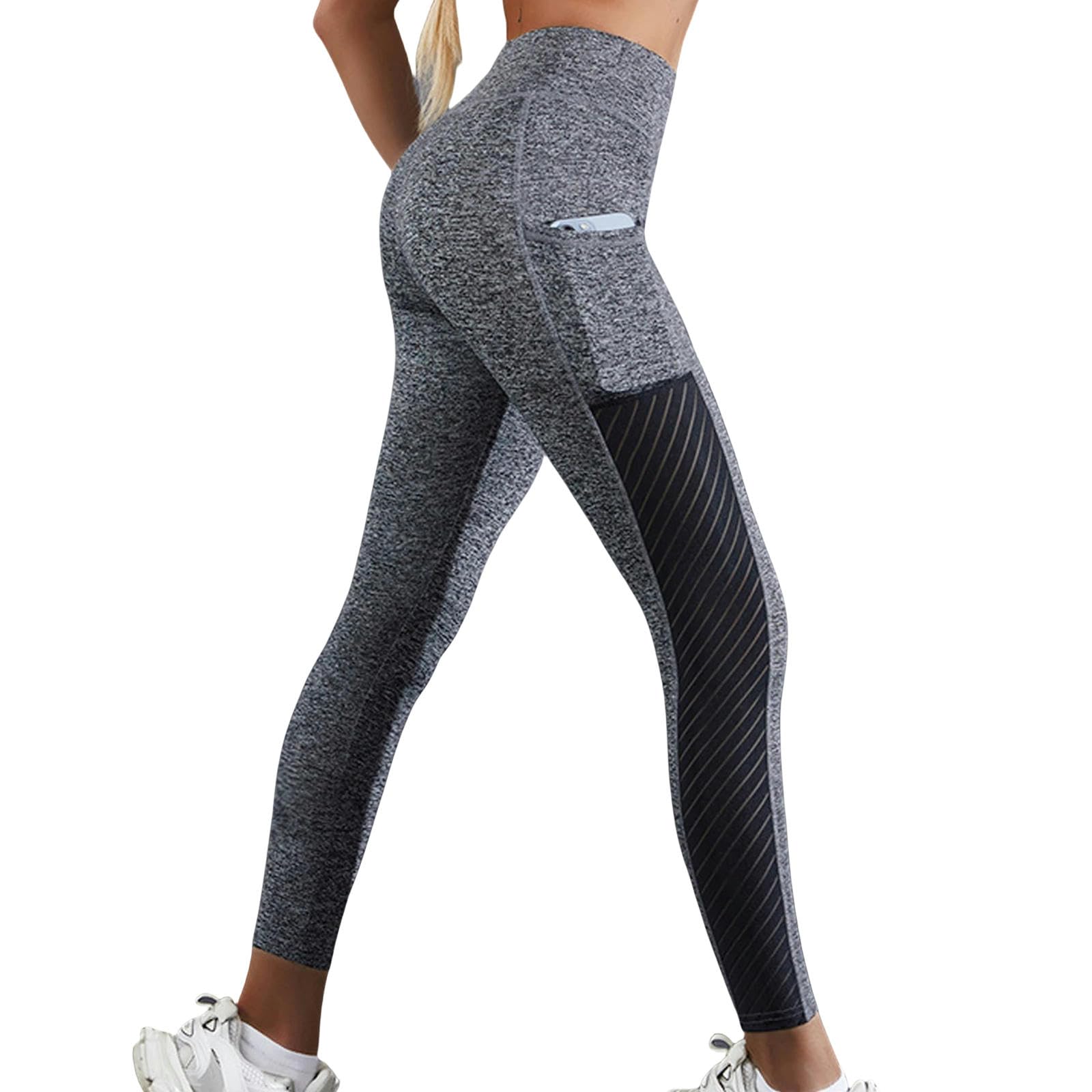 Legginsy dla kobiet UK damskie boczne spodnie do jogi z wysokim stanem z kieszeniami legginsy dla kobiet kontrola brzucha trening kostki -niebieski-L