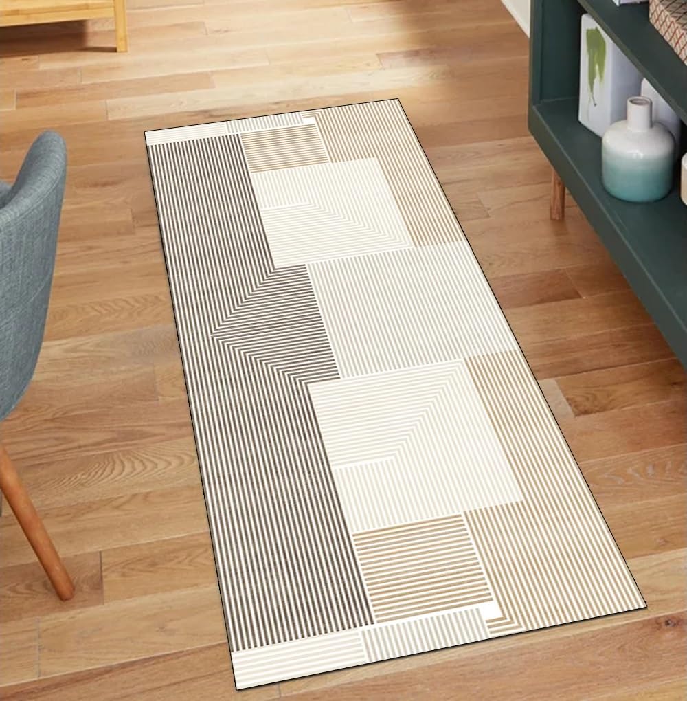 Alfombra de pasillo beige 90x120 cm a rayas modernas para pasillos largos y cocinas