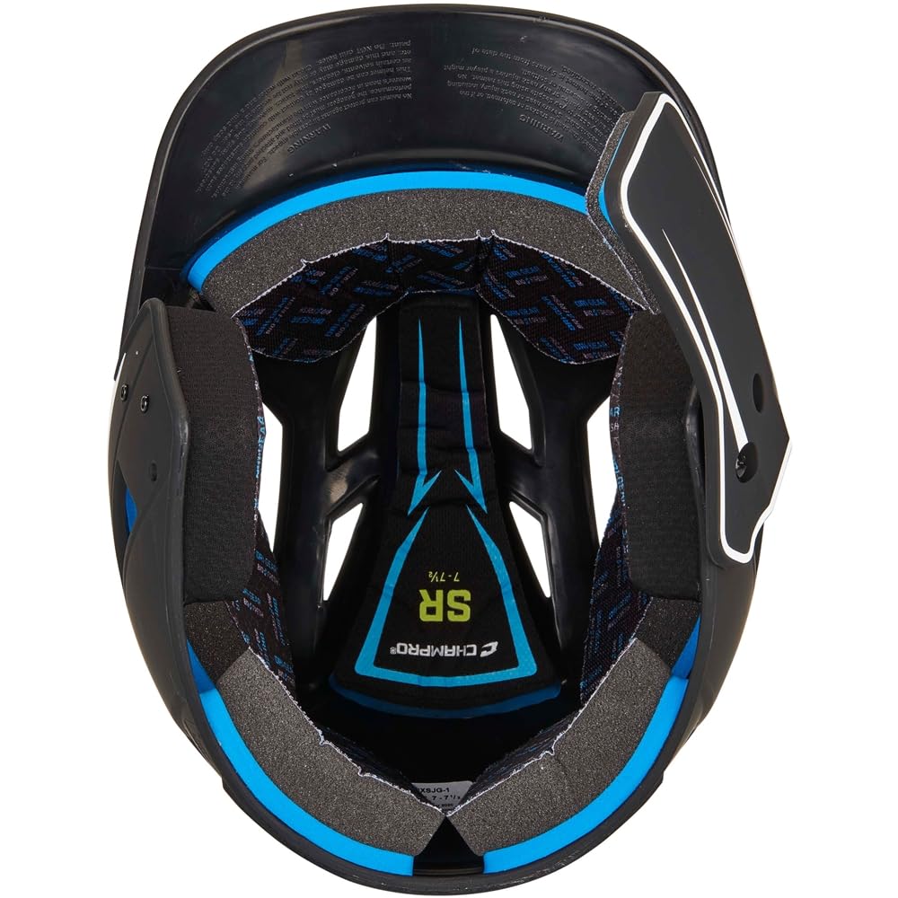 Casco de bateo CHAMPRO Hx Legend Plus para adulto con protector de mandíbula universal - HXM2JGBS, mayor, Negro, Blanco