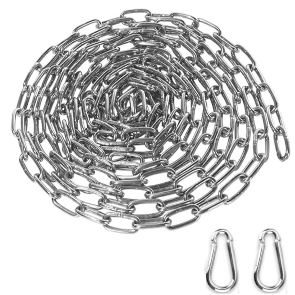 FTXanty Catena in Acciaio Inox Piccolo 1.5mm 5m Catenella in Acciaio + 2 Pezzi di Estensione Moschettone Catena per Articoli da Appendere