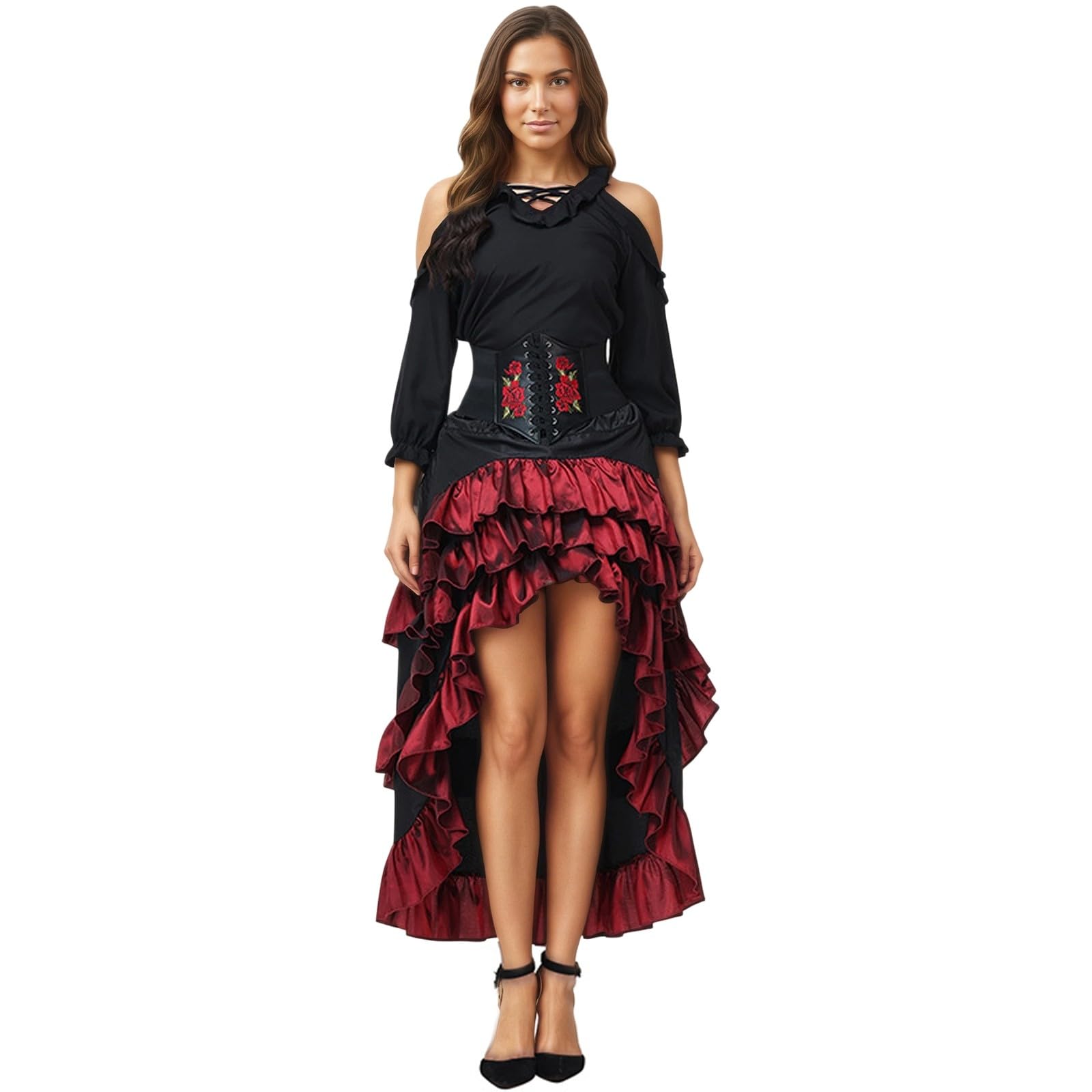 Jupe gothique steampunk rouge taille haute pour sublimer votre costume - 8