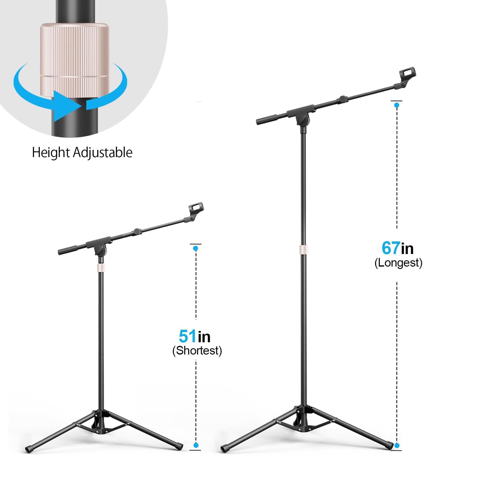 Mikrofonständer mit Galgenarm mit Tragetasche und 2 Mikrofon-Clips, 1 Packung | Höhenverstellbar, umgekehrte Faltung für einfache Lagerung, für Gesangsaufführung, Heimstudio-Aufnahmen, Podcast und Bühne