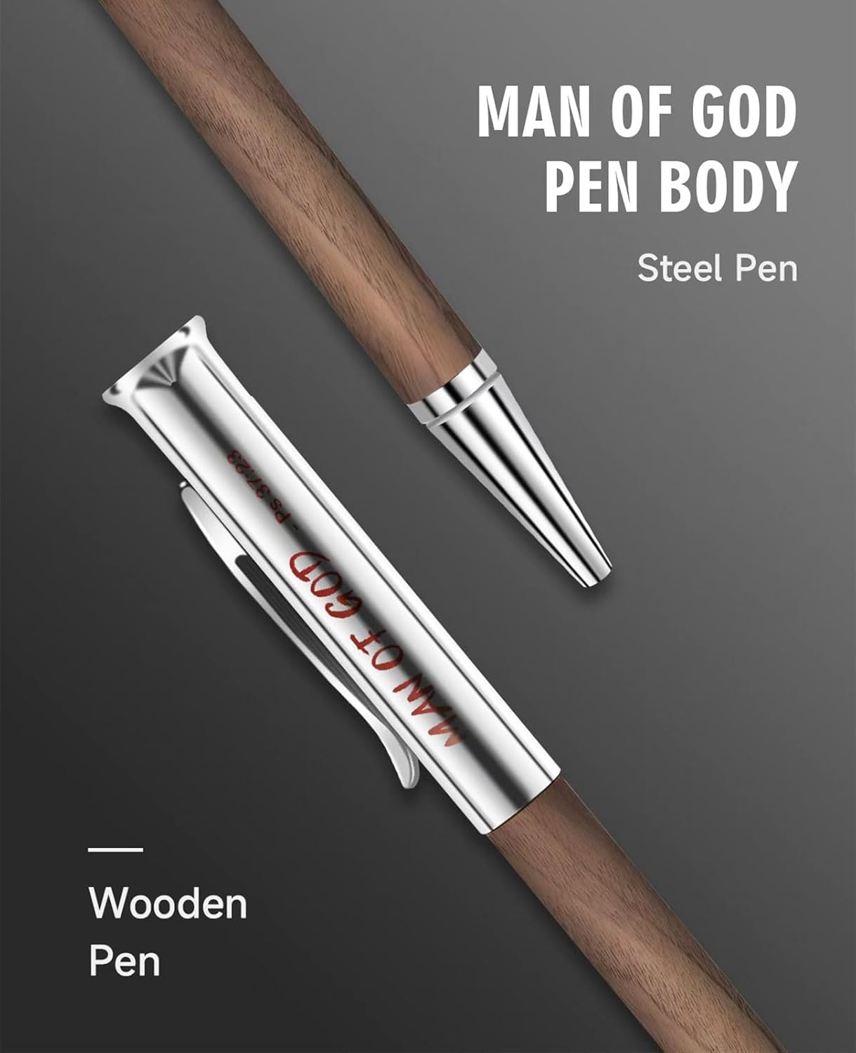 Christian Gifts for Men – Man of God Engraved Walnut Wood Rollerball Pen Set (5 Pack), Each Pen Individually Gift Boxed – Ideal for Pastor, Father’s Day & Graduation