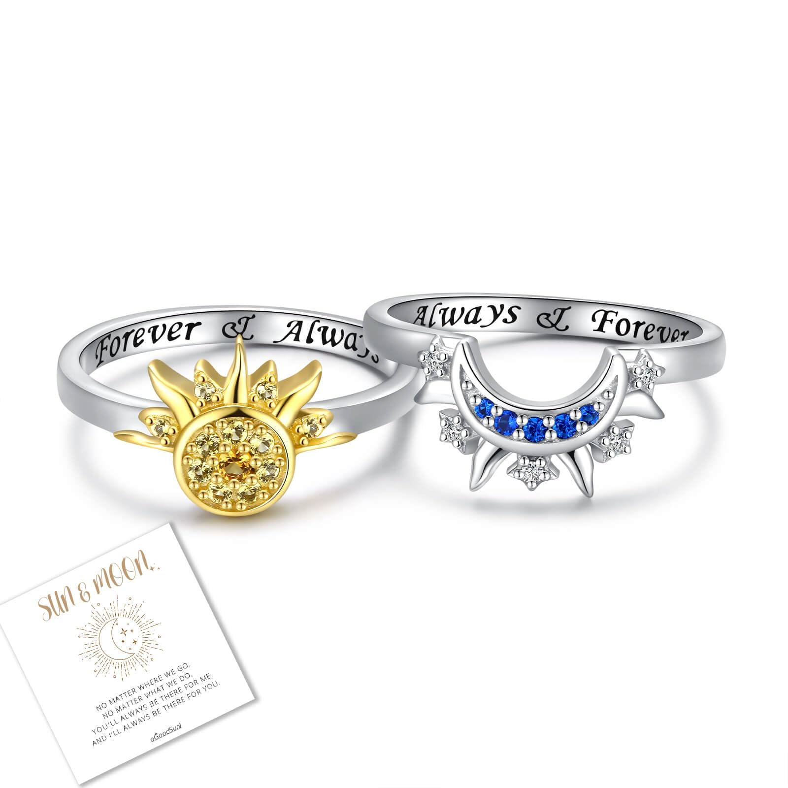 Sterling Silver Sun and Moon Rings Set