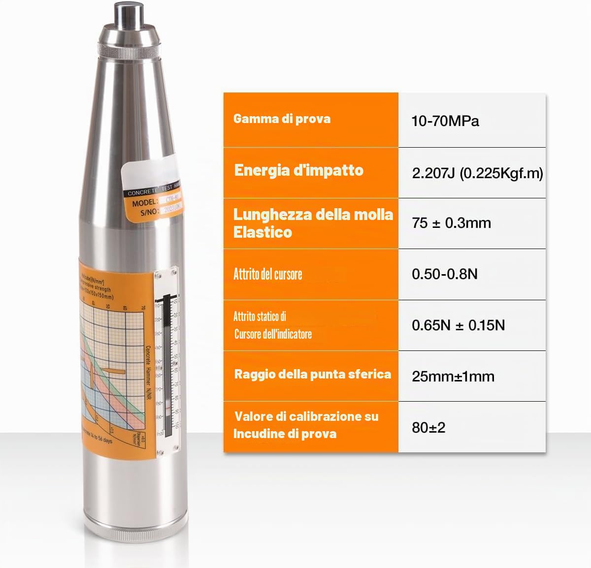 Tester concreto del martello di rimbalzo, tester concreto di forza | con gamma di prova 10-70MPa, strumento meccanico portatile del tester della prova del resiliometro