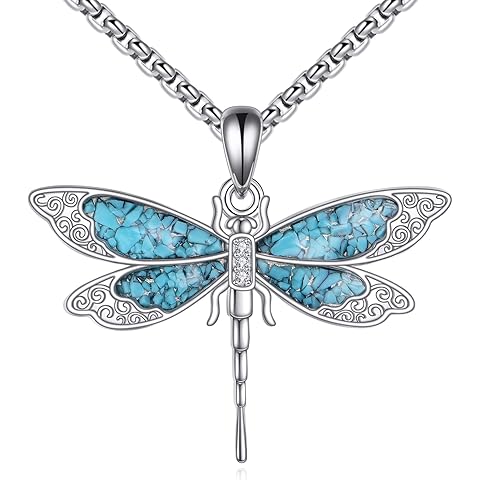 ONEFINITY Dragonfly/Butterfly Necklace 925 Sterling Silver Turquoise Pendant Necklace Jewelry Gifts For Women Men