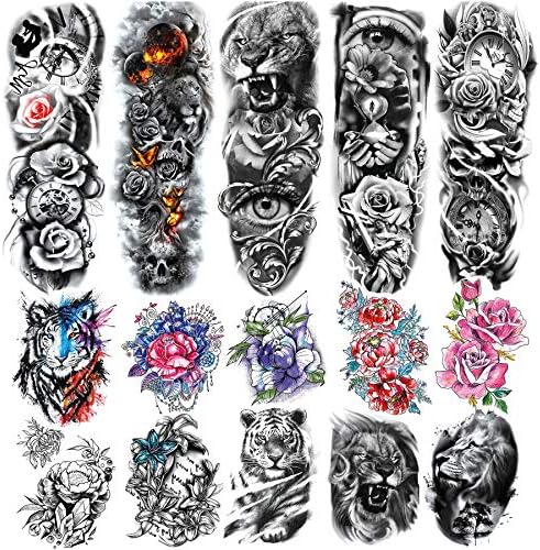 Amazon Com Kotbs 15 Sheets Flower Lion Tiger Temporary Tattoo Sleeve Include 5 Sheets Full Arm Temporary Tattoos And 10 Sheets Half Arm Shoulder Tattoo Stickers Extra Large Tattoo Sleeve For Men