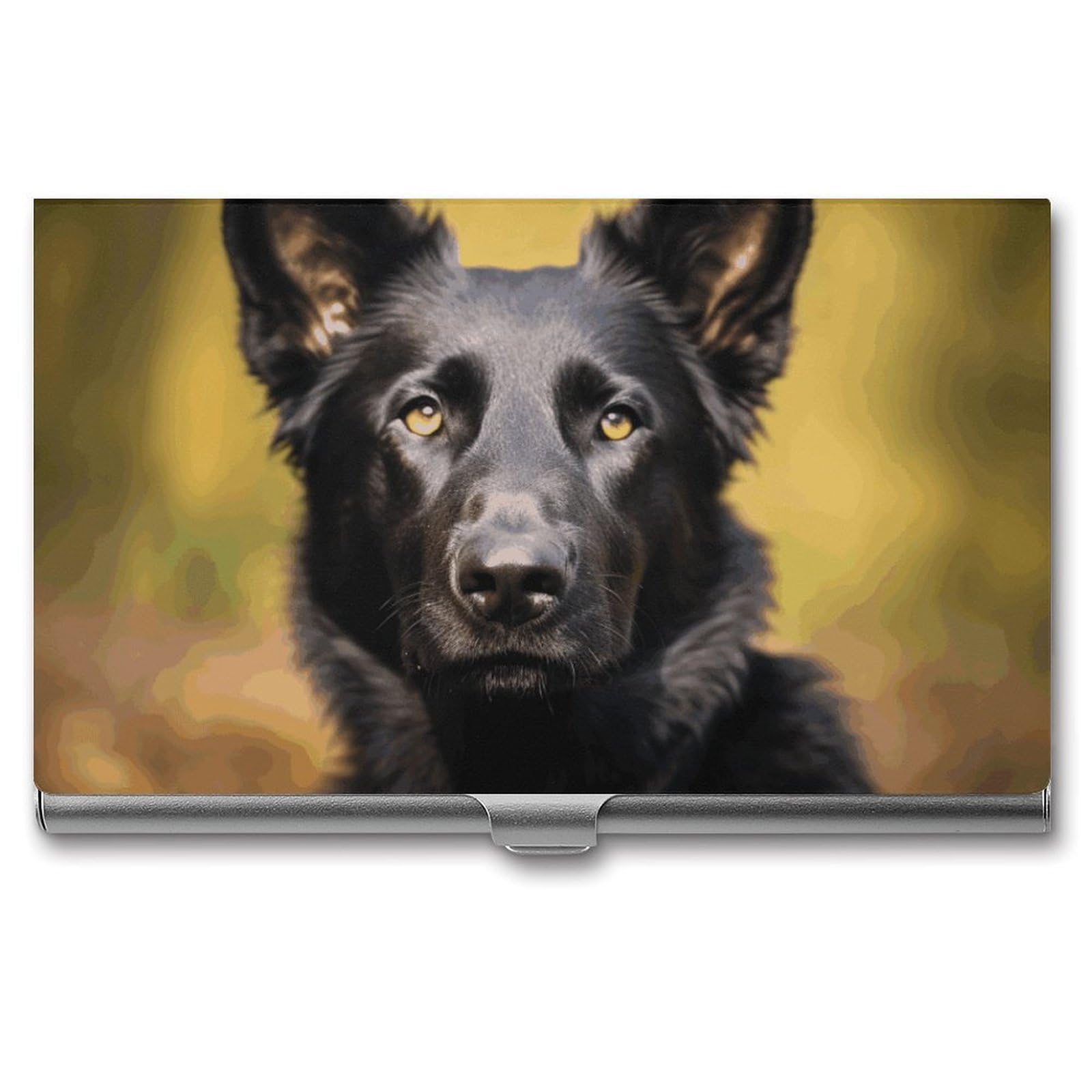 Lzqpoeas Men's Style Black German Shepherd Dog Custom Business Card Holder Slim Business Card Case For & Wo Pocket Metal Case Professional Stainless Steel Business Card Holders Purse Name Card Holder Buckle