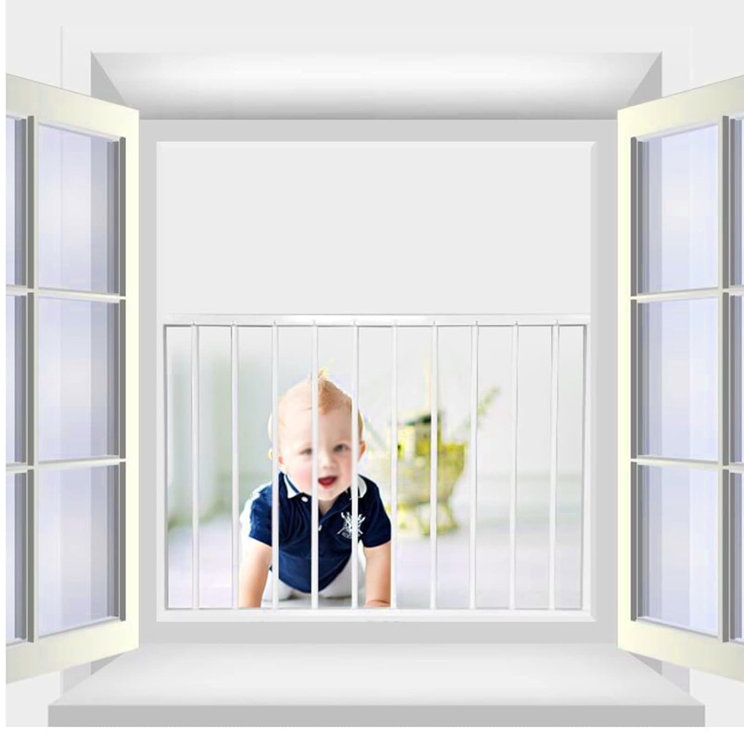 Griglia di sicurezza per finestra (60 x 100 cm, bianco) | Cancelletto di sicurezza in metallo, ringhiera per balcone a pressione per animali domestici, anticaduta