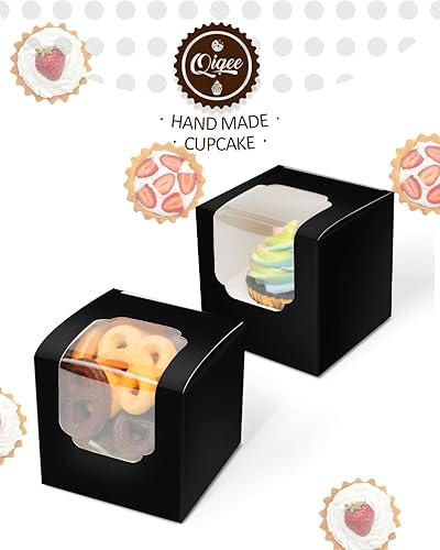 Miniatura 3 de qiqee Cajas de magdalenas negras individuales para cupcakes, 100 unidades, 3.5 x 3.5 x 3.5 pulgadas, cajas individuales para cupcakes (100 cajas +