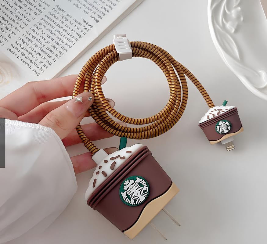 Image of CERLINK Charger Protector for Samsung 25W Type C, Protective Silicone Case Cover 25W Power Adapter Charger with Wire Saver-Brown starbuck