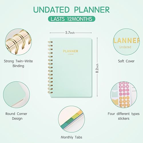 Miniatura 5 de Agenda académica semanal y mensual sin fecha para 2024 y 2025, 5.75 x 8.2 pulgadas, planificador académico en espiral de 12 meses con pestañas,