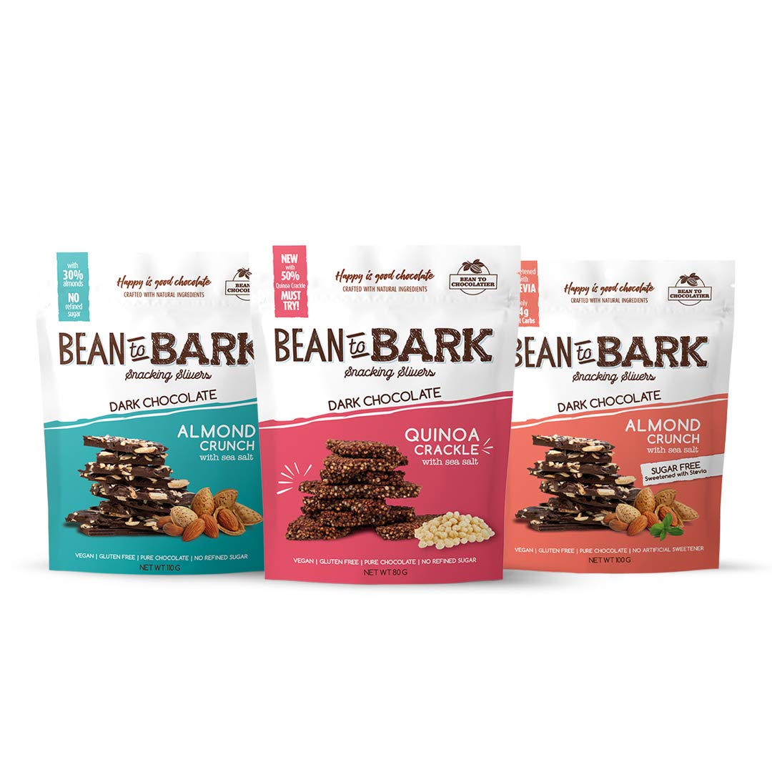 Bean to Bark Dark Chocolate Almond Crunch + Quinoa Crackle + Sugarfree Almond Crunch (Pack of 3)