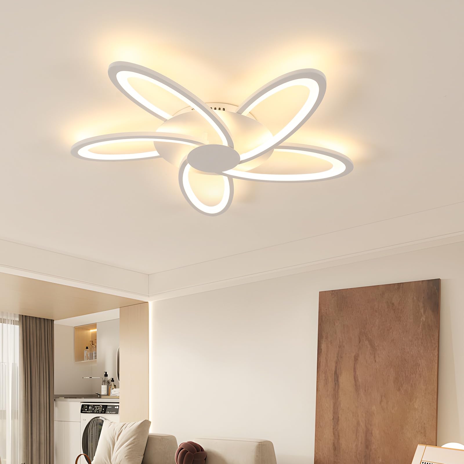 Plafoniera LED Soffitto 60W 6700LM Fiore Design, Luce Calda 3000K | Lampada da Soffitto Moderna, Lampadario LED Bianca per Camera da Letto, Soggiorno, Sala da Pranzo, Ufficio