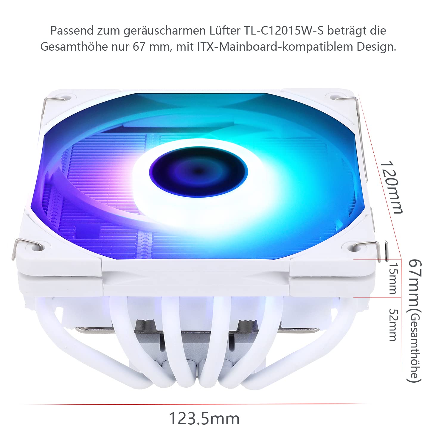 Thermalright AXP120-X67 White ARGB Enfriador de aire de CPU de perfil bajo con ventilador PWM TL-C12015W-S de 120mm,6 tubos de calor, 67mm de altura,para AM4/AM5/Intel LGA 1700/1851/1150/1200/2011
