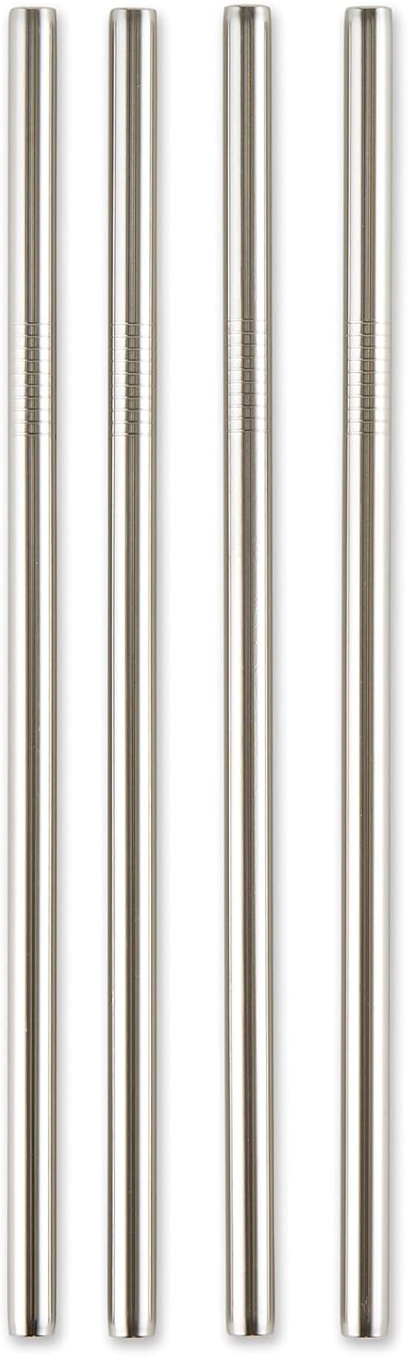 RSVP International Reusable Straw Set Dishwasher Safe, 8.5 Inch, 4 Piece, Stainless Steel Straight
