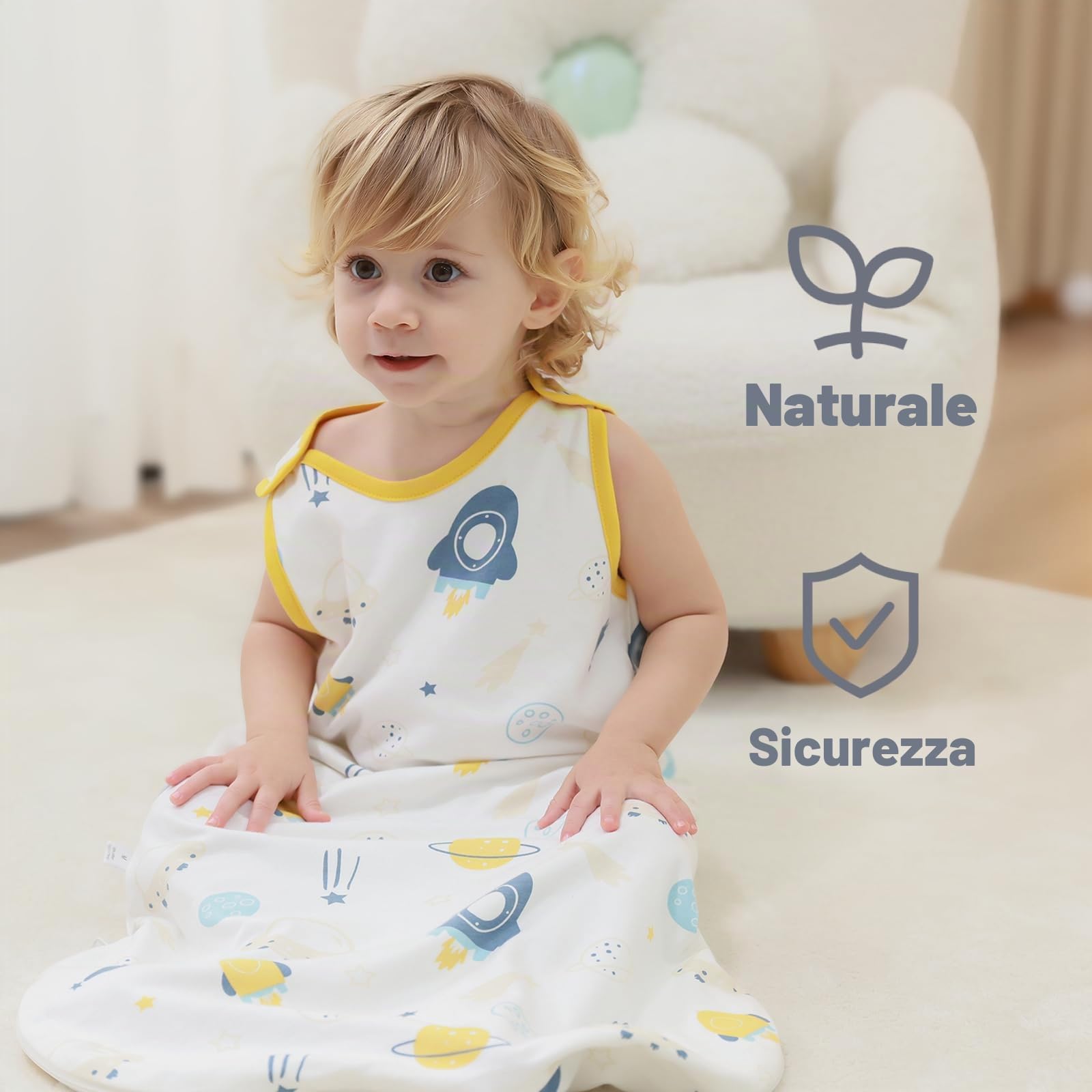 Mosebears Sacco Nanna in Morbido Cotone per Neonati 0-6 mesi 0,5 Tog con Cerniera a Doppio Cursore per Facilitare il Cambio del Pannolino Stampe Graziose