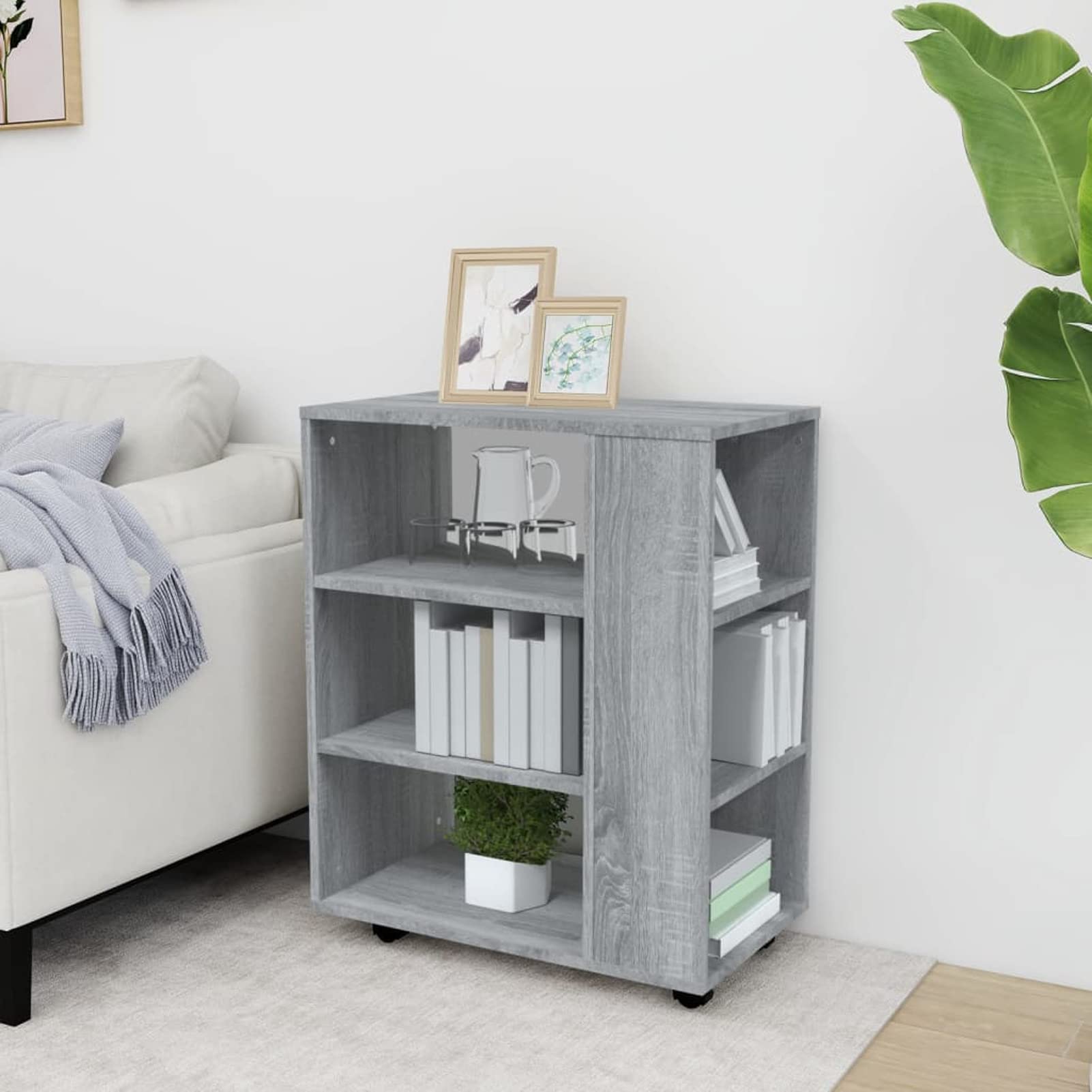 Armadietto con Ruote Grigio Sonoma 60x35x75cm Legno Multistrato,Carrello Porta Stampante, Mobiletto con Ruote, Supporto per Stampante in Legno, Classificatore per Documenti per Studio, Uffici