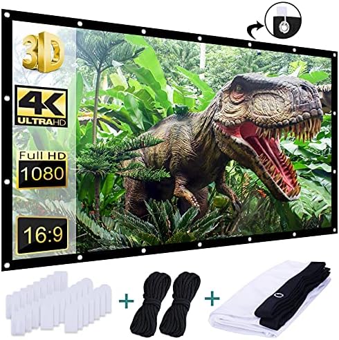Projection Screen 100 inch, Washable Projector Screen 16:9 Foldable Anti-Crease Portable Projector Movies Screen for Home Theater Outdoor Indoor Support Double Sided Projection