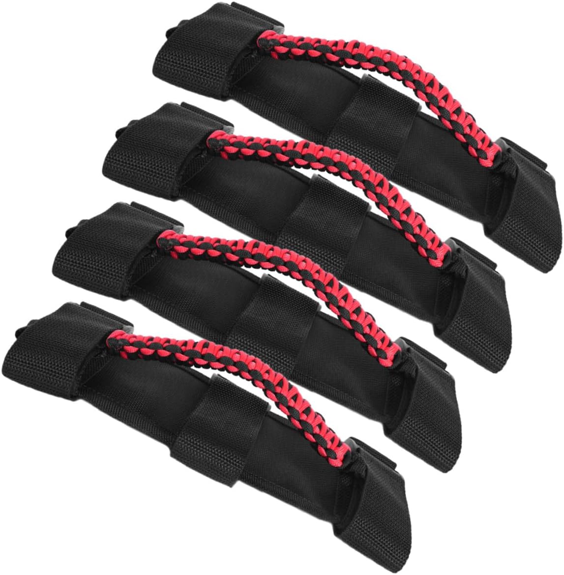 4pcs Vehicle Grab Handles Paracord Car Ceiling Assist Handles for Off-Road Automotive Accessories with Red