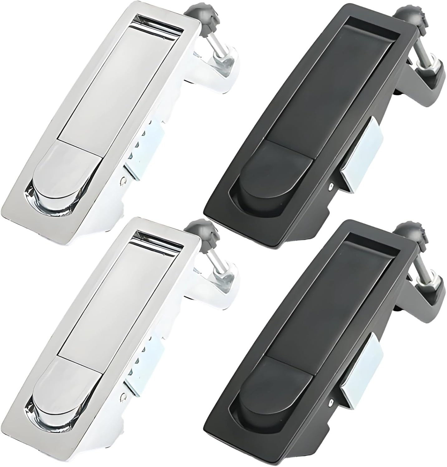 2 Pcs Bright Chrome Zinc Alloy, and 2 Pcs Black Zinc Alloy Flat Button Latches Adjustable Design, Heavy Duty Industrial Lock for Gates Fence, Boilers and Air Compressors Outdoor