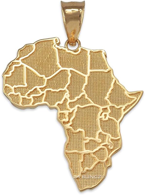 LA BLINGZ 14K Yellow Gold Africa Country Map Pendant Necklace