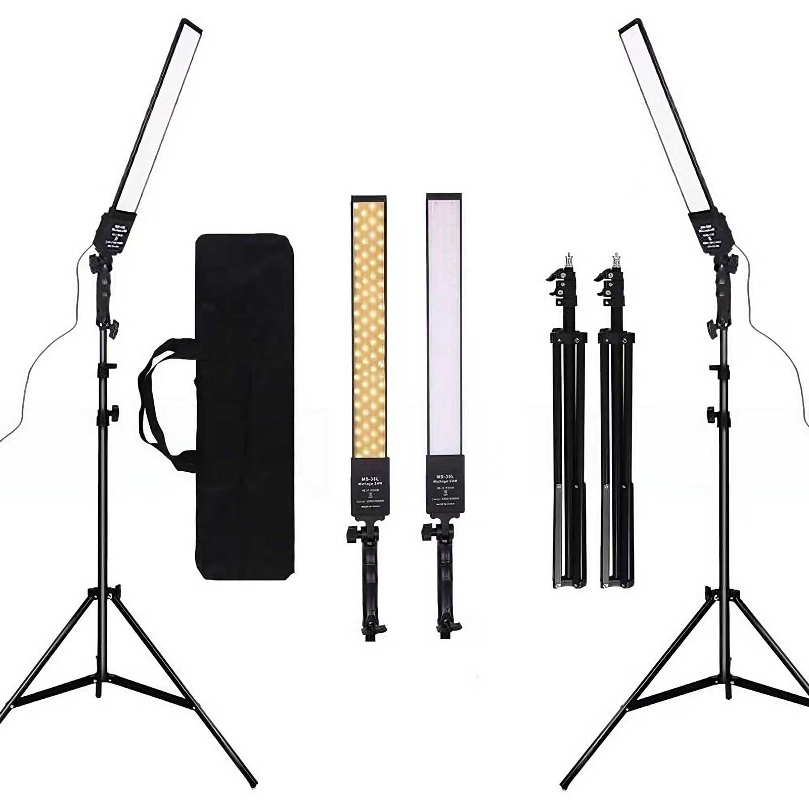 Juego de 2 luces LED bicolor regulables para vídeo y vídeo, con trípode, bolsa de transporte, juego de luz para cámara de vídeo, YouTube, producto de fotografía, 3200-5500 K, CRI 96+