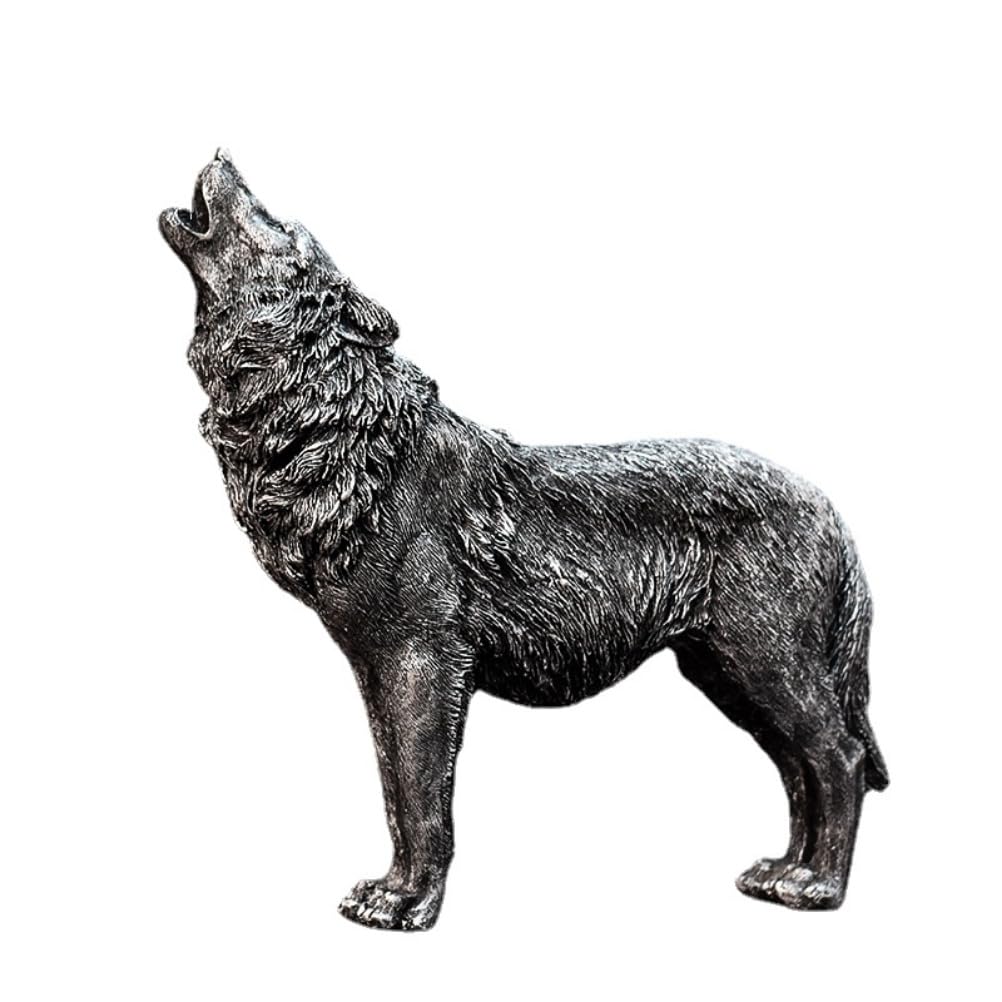 Anso Gold Resin Lion Figurine Wolf Sculpture Tabletop Decor Art Statue Horse Head Ornament (Silver Wolf)