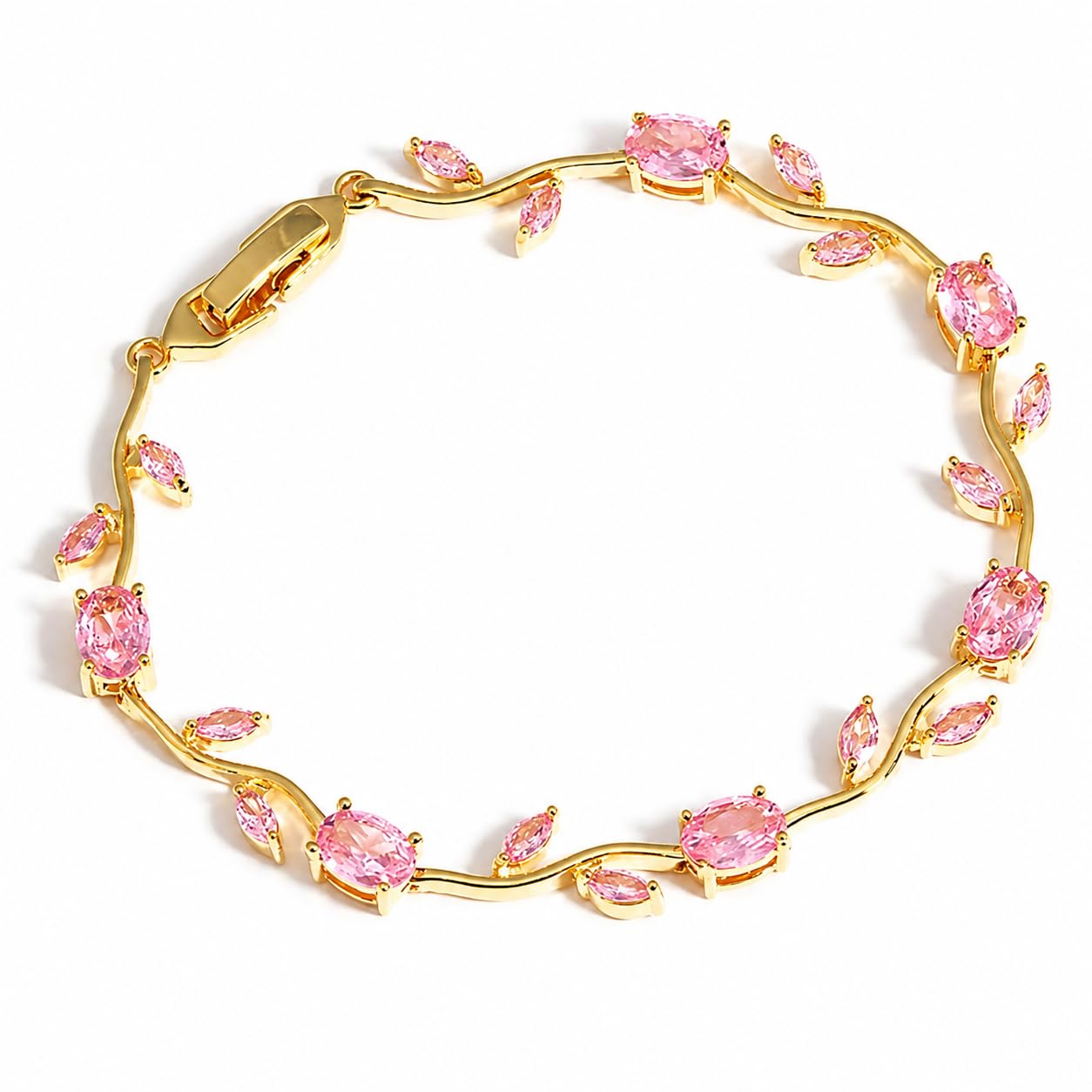 Tulip Bracelet for Women Stylish | Gold Plated Pink Crystal Floral Jewellery | Adjustable Chain for Women & Girls Stylish | Elegant Tulip Bracelet for Women, Party & Daily Wear Accessory-image-35